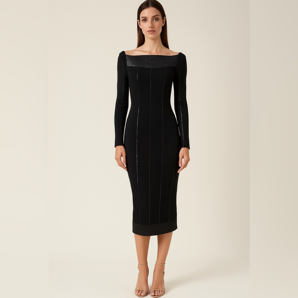 St. John Collection Elegant Black Midi Dress